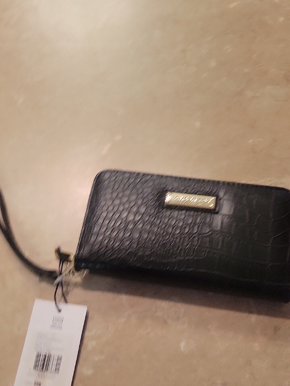 London Fog Black Croc-Embossed Zip Wallet Wristlet